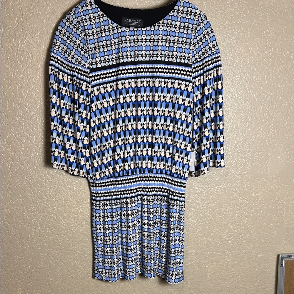 Laundry By Shelli Segal Blue and Black Geometric Long Sleeve Dress